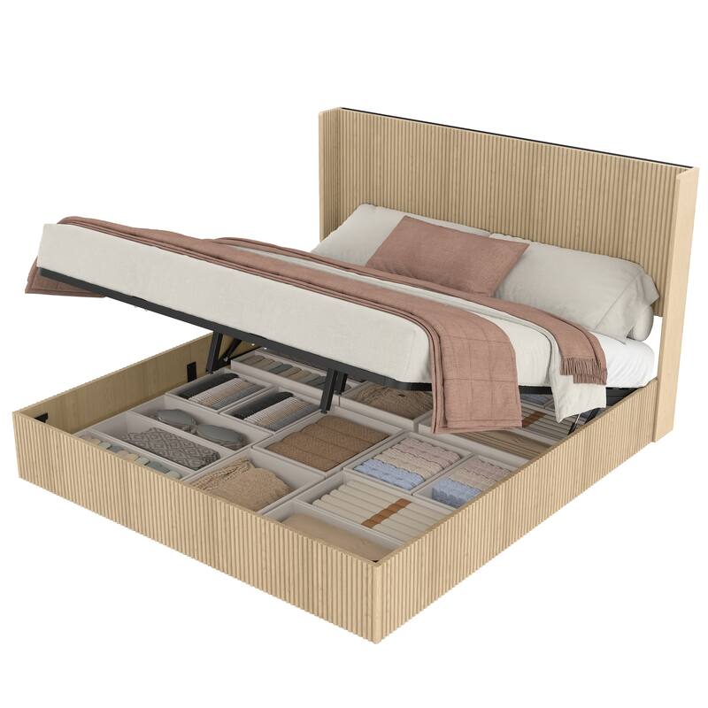 King Size Storage Bed Frame with Lift Up Mechanism and Headboard