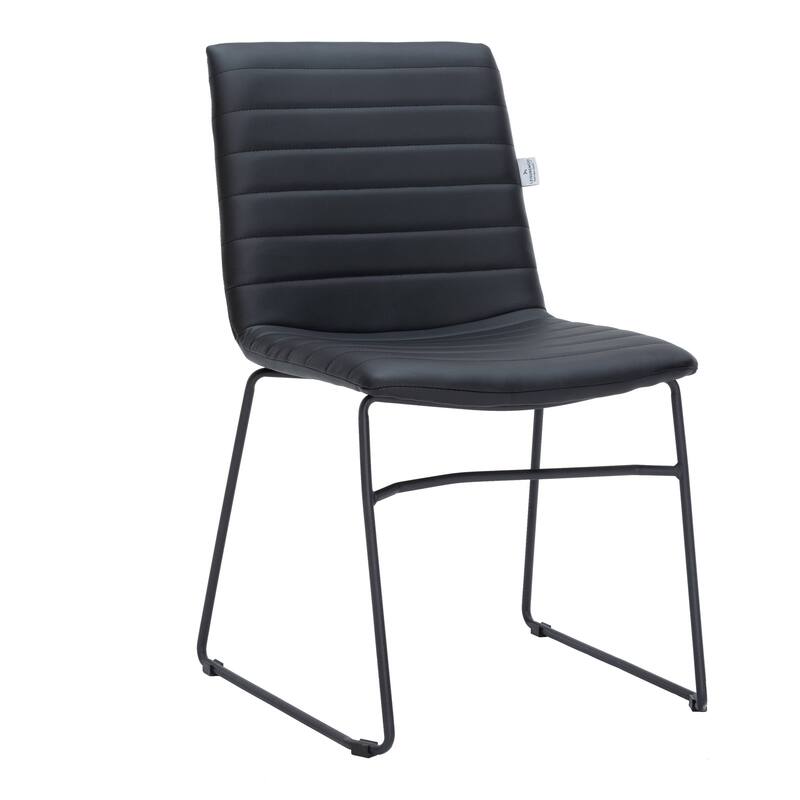 Zylar Modern Leather Guest Chair with Lumbar Support, Stainless Steel Base, High-Density Foam, Floor Protectors, 300 lb Capacity - Black