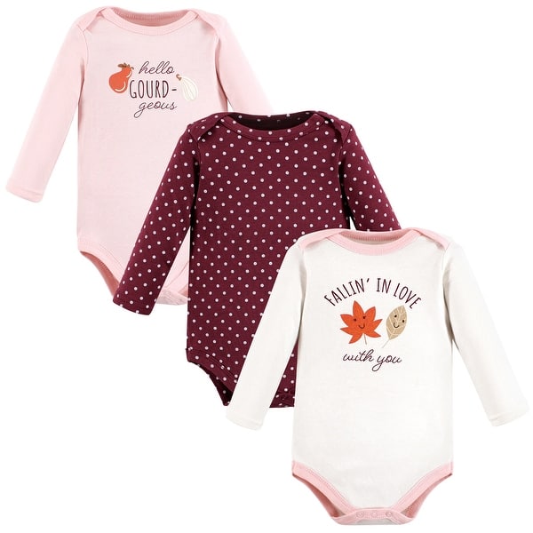 slide 1 of 1, Hudson Baby Infant Girl Cotton Long-Sleeve Bodysuits, Fall 3-Pack 0-3 Months - Cream Fall
