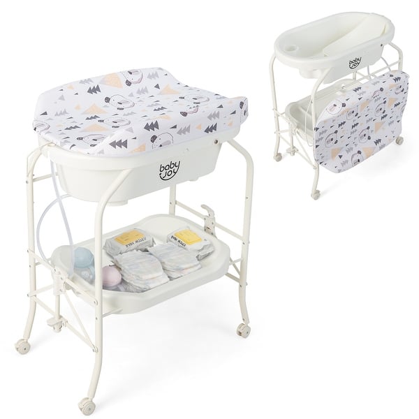 slide 2 of 13, Babyjoy Baby Changing Table with Bathtub, Folding & Portable Diaper - See Details White