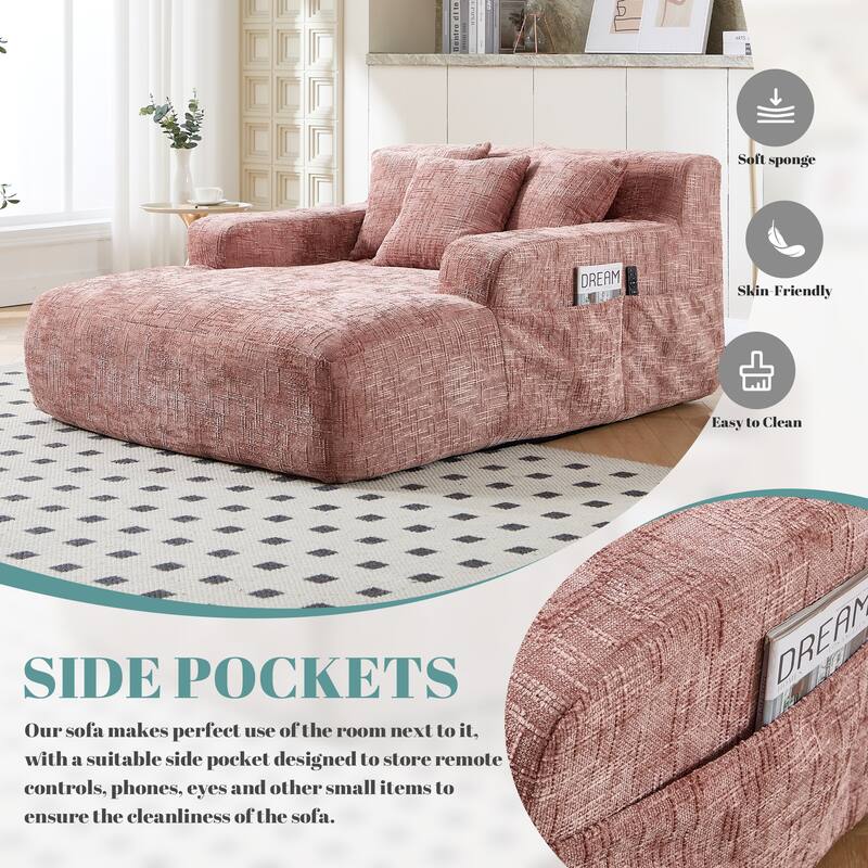 Chenille Lazy Sofa Chaise Lounge with Pillows - Convertible Armchair with Armrests, Multi-Position Sleeper for Living Room