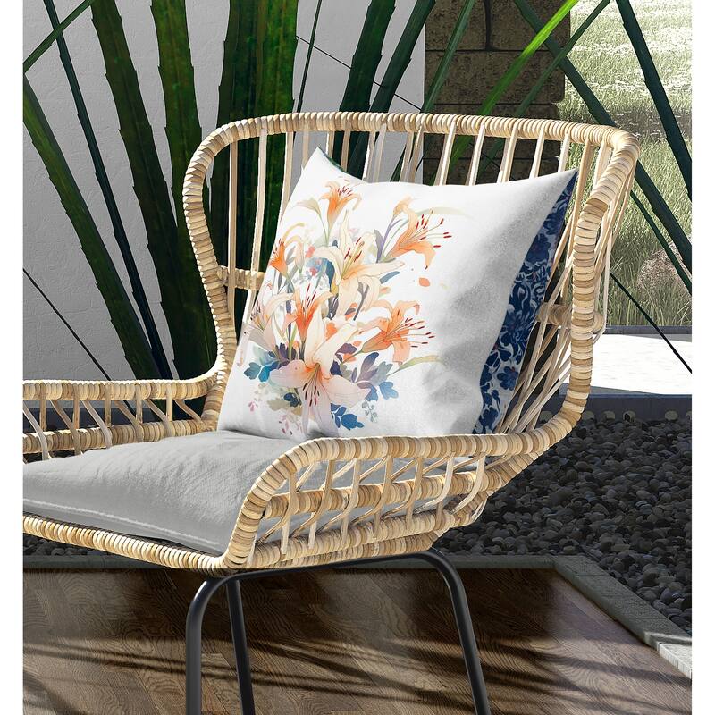 Lily Mist Serenity Indoor/Outdoor Reversible Throw Pillow Orange and Green