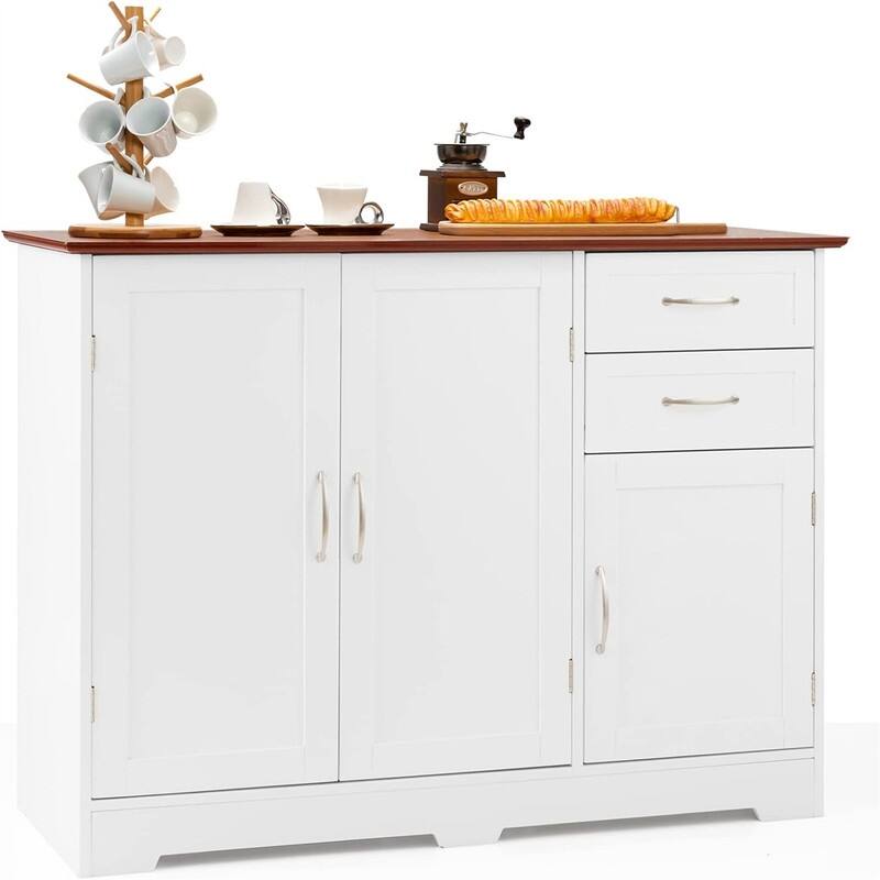 Kitchen Sideboard with Storage Cabinets & Drawers - 16"D x 43.5"W x 31"H - White
