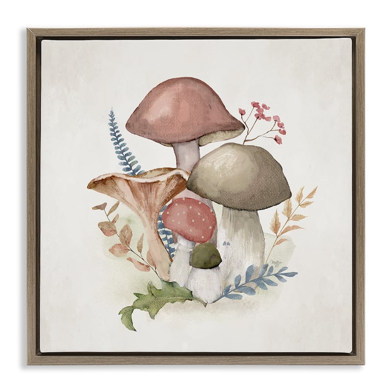 Stupell Pink Blooming Mushrooms Framed Floater Canvas Wall Art Design By Mollie B. - 18 x 18 - Brown
