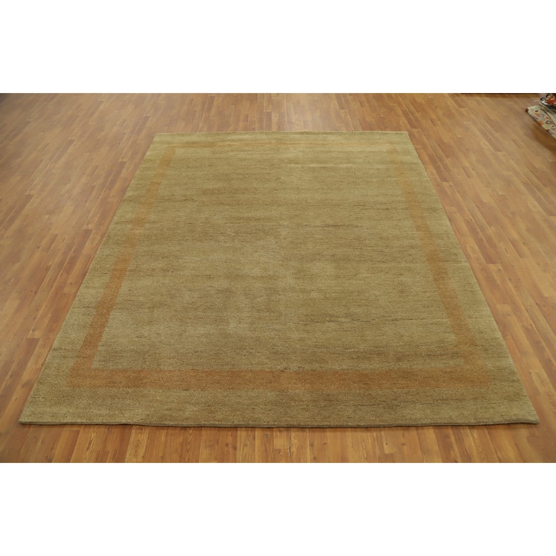 Hand Knotted Oriental 100% Wool Carpet Modern Contemporary Yellow & Gold Gabbeh Area Rug - 9' 11'' X 8' 3''