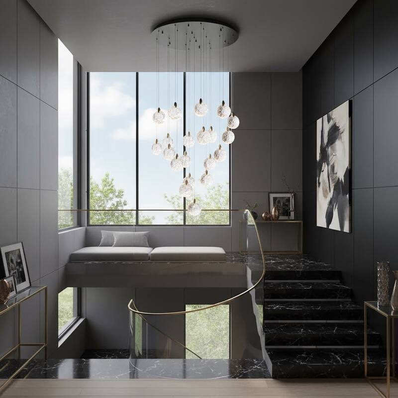 Artcraft Snowflake - Chandelier - Matte Black with Satin Brass Accent - Rock-style Cut Glassware