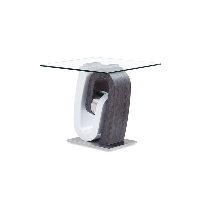 HomeRoots 23" White Gray And Clear Glass and Wood Square Pedestal End Table