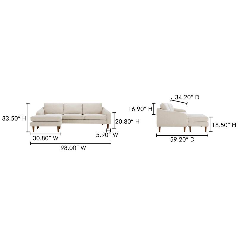 NADAAL STUDIOS Drew, Sectional with Reversible Chaise, Dark Brown - 98 X 59.2 X 33.5
