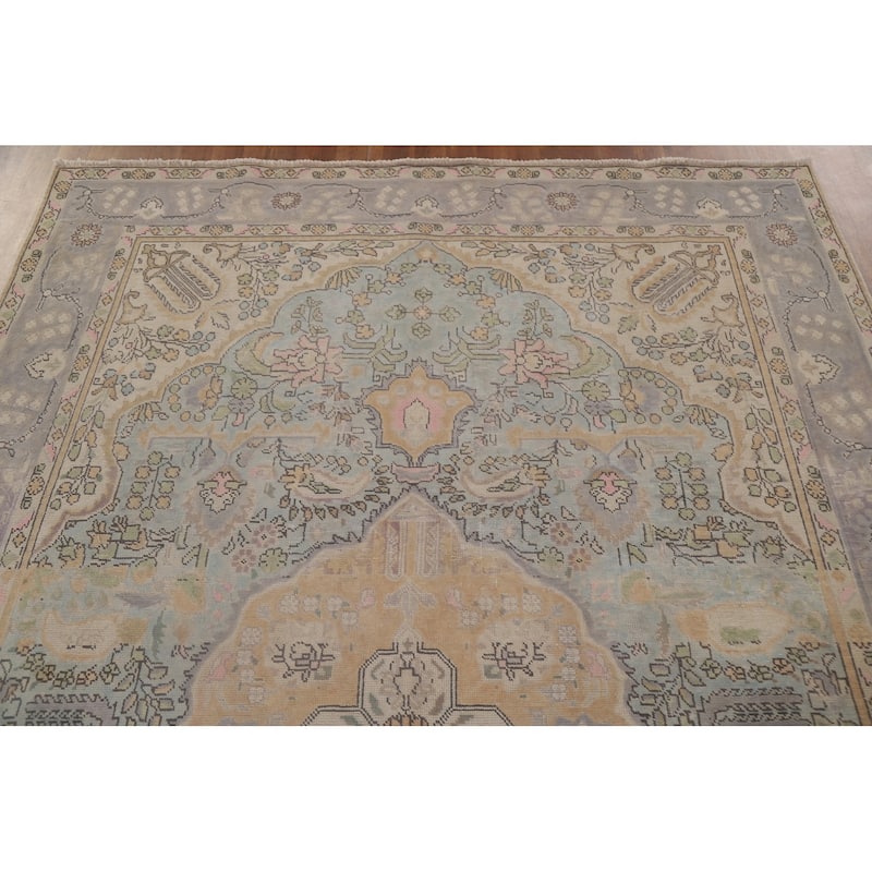 Antique Distressed Tabriz Persian Rug Home Decor Handmade Wool Carpet - 6'5" x 9'7"