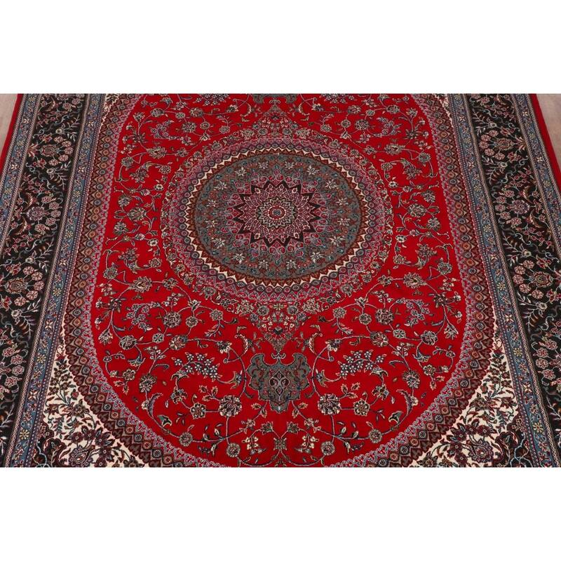 Traditional Red Kashan Turkish Area Rug Bedroom Machine-Made Carpet - 9'8" x 13'4"