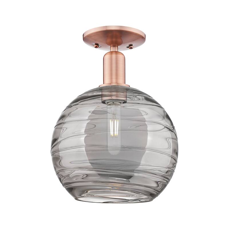 Innovations Lighting 716-1C-14-10 Athens Deco Swirl Semi-Flush Athens - Antique Copper / Light Smoke Deco Swirl
