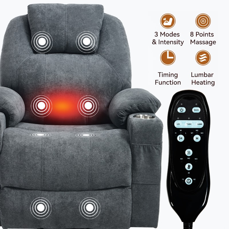 Power Lift Recliner Chair for Elderly Heated Vibration Massage, Lounge Sofa with USB Ports, Cup Holders & Side Pockets