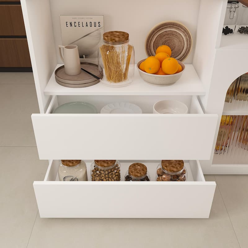 Roomfitters Kitchen Island with Rotating Extendable Table, Mobile Dining Station with Storage and Built-in Power Outlet