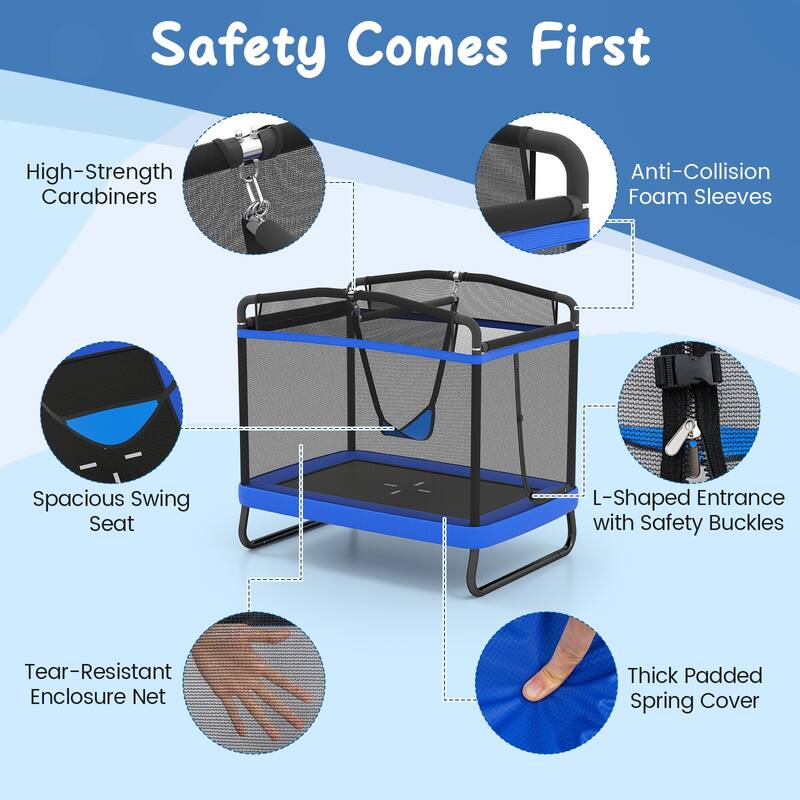 Gymax 6 FT Kids Trampoline w/Swing & Horizontal Bar Safety Enclosure