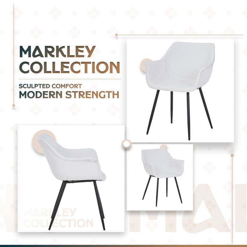 Markley Mid-Century Modern Vegan Leather Dining Chair - Waterproof Kitchen Side Chair with Matte Black Metal Legs