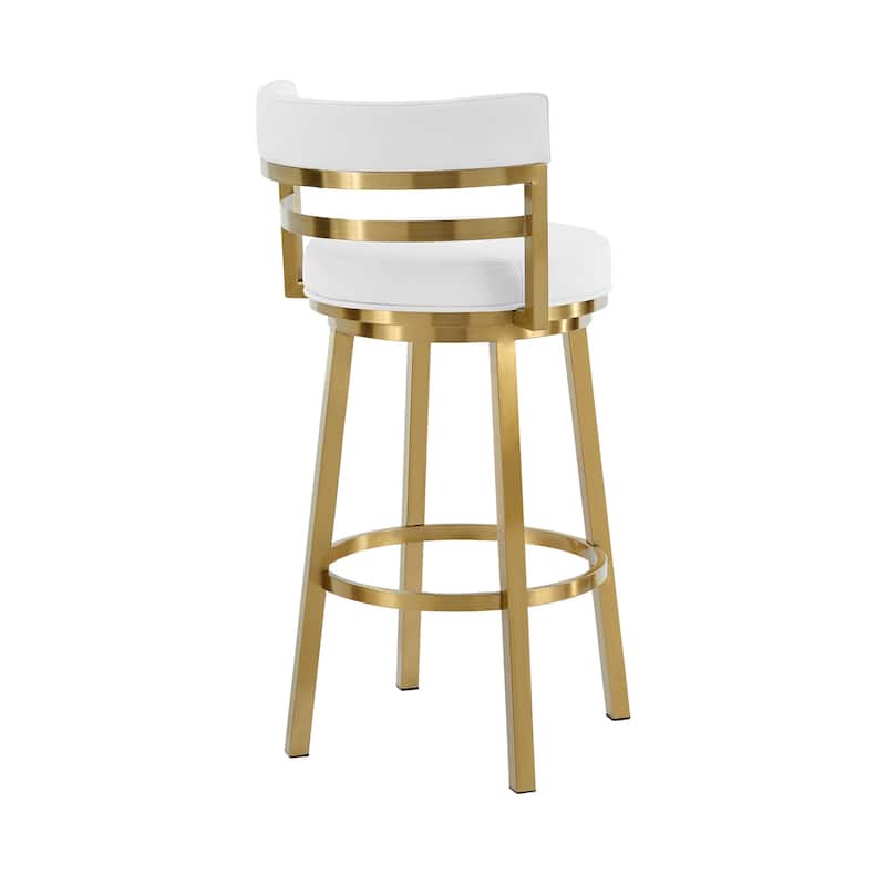 HomeRoots 26" White and Gold Faux Leather and Stainless Steel Low Back Counter Height Swivel Bar Chair