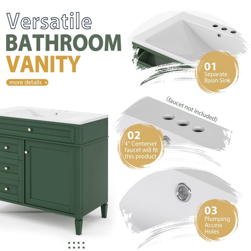 36'' Bathroom Vanity Set with Mirror Cabinet, Modern Bathroom Storage Cabinet with 2 Soft Closing Doors and 4 Drawers