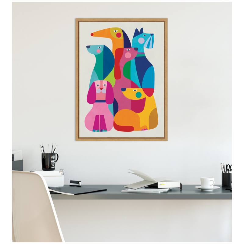 Kate and Laurel Modern Abstract Dogs by Rachel Lee Framed Canvas Wall Art Print