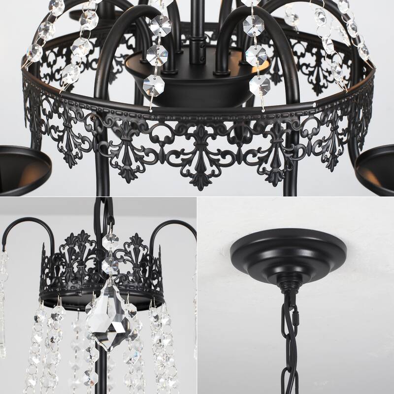 6-Light Dimmable Classic Crystal Chandelier, Industrial Bohemian Style Chandelier for Living Room Kitchen Island Dining Foyer