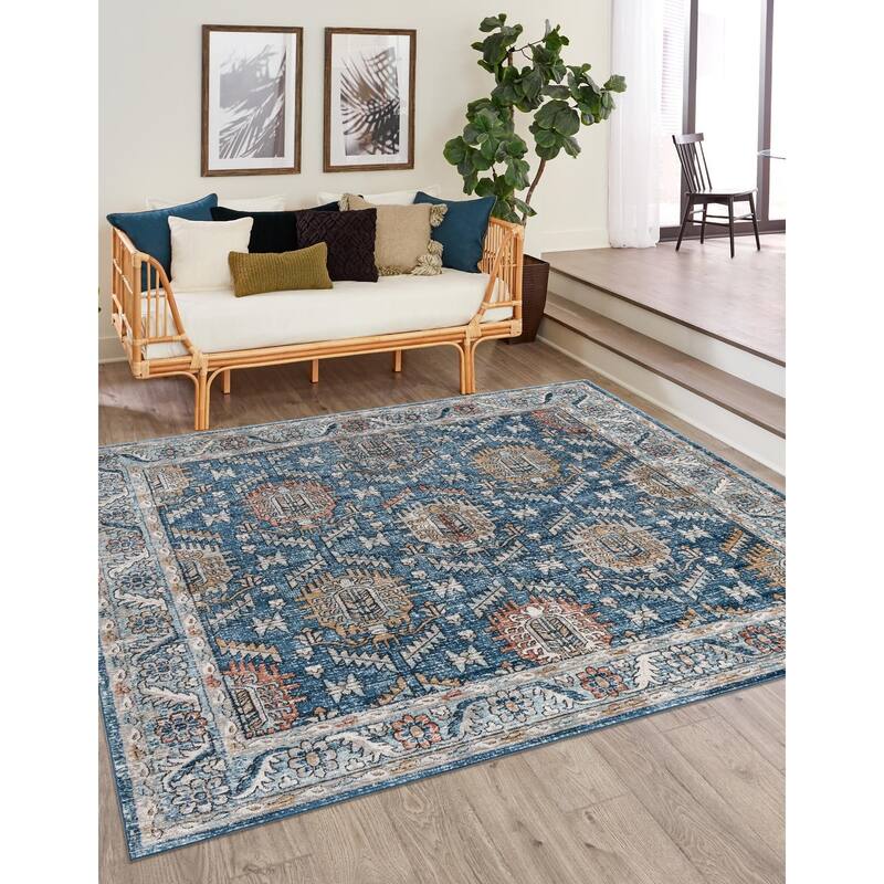 Traditional Jeopok Collection Area Rug - Blue - 11'10" Square