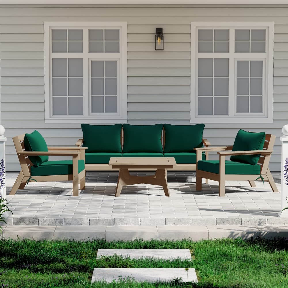 Birchwood All Weather HDPE Outdoor Patio Weathered Wood Deep Conversation Set (6-Piece Set)