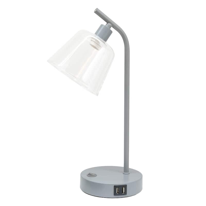 Curved Arm Desk Lamp with Glass Shade - 15.75" - Gray