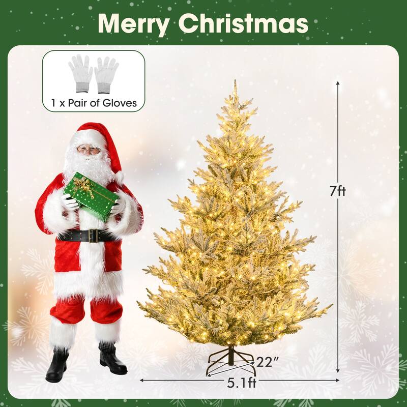 Costway 6/7/8 FT Artificial Christmas Tree with 762/1074/1470 Flocked - See Details - White & Green