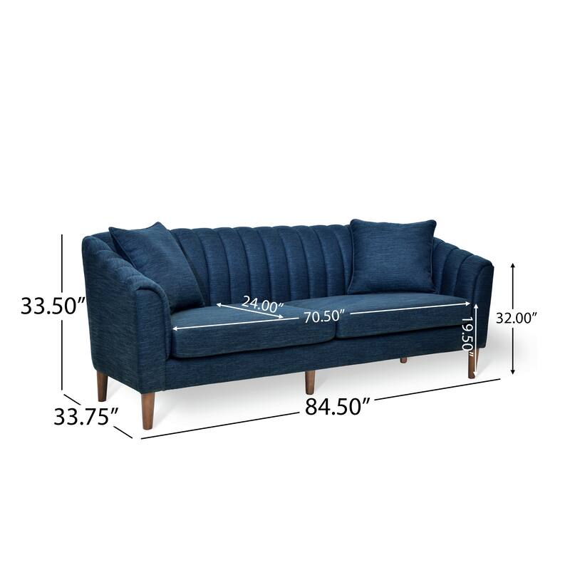 Roomfitters Modern Velvet 3-Seater Sofa with Channel Tufting and Plush Cushions for Living Room