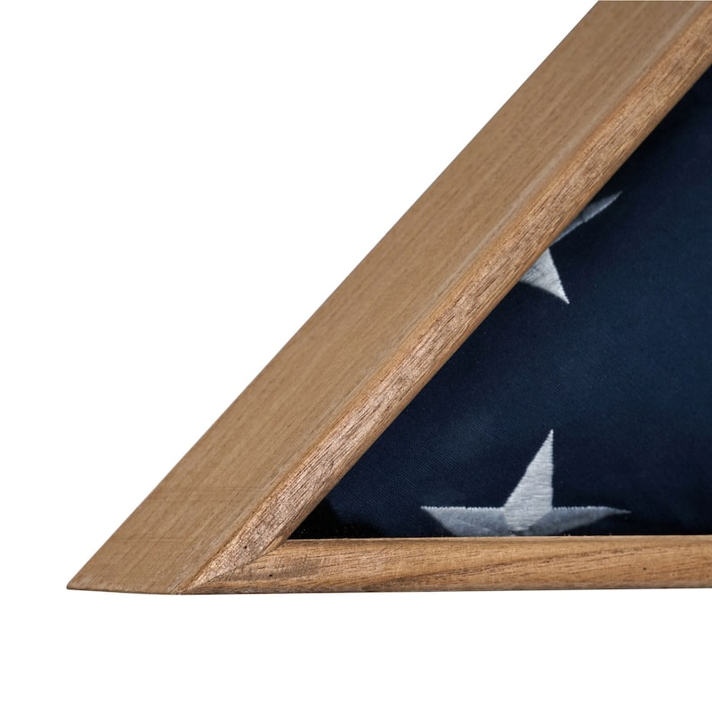 American Art Decor Oak Wood Wall Flag Display Case - 13" H x 26.5" L x 3.25" D - 13" H x 26.5" L x 3.25" D