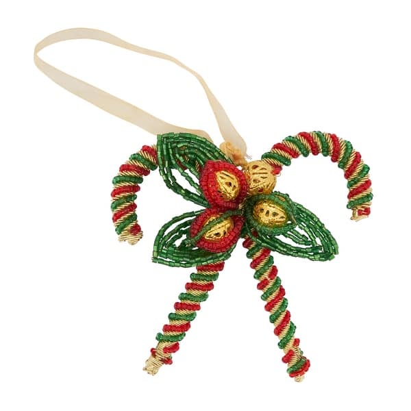 slide 2 of 4, Delightful Decoration Beaded Candy Cane Ornament (Set of 4 pcs) Green