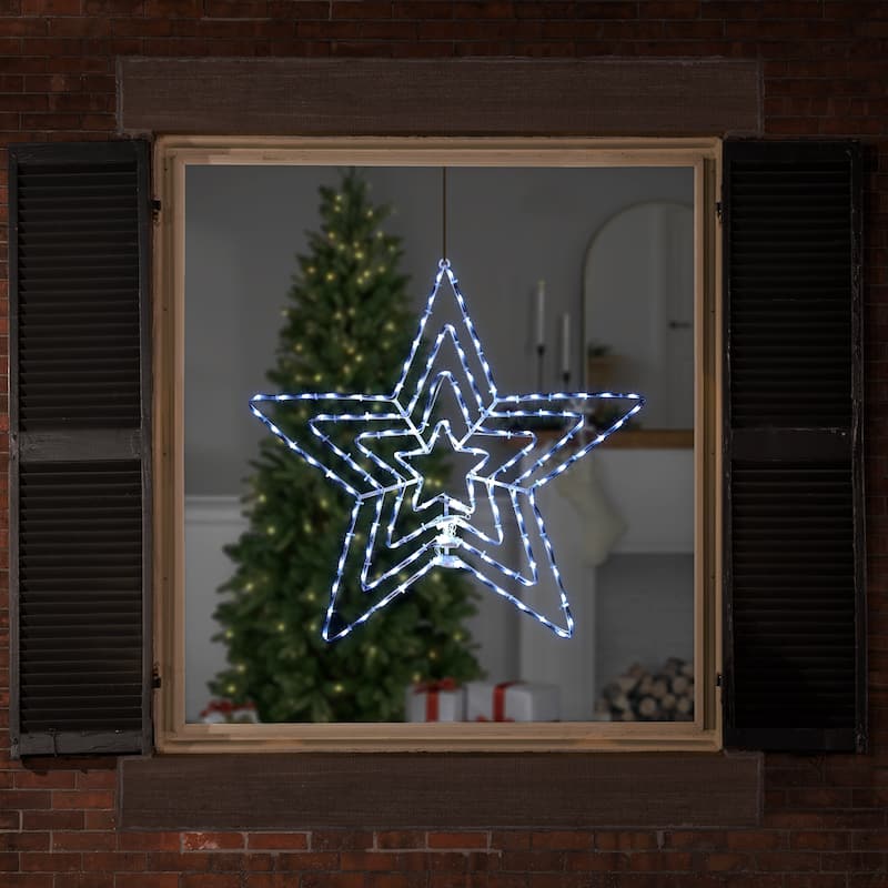 24" Lighted Layered Stars Controller Window Silhouette Christmas Decor