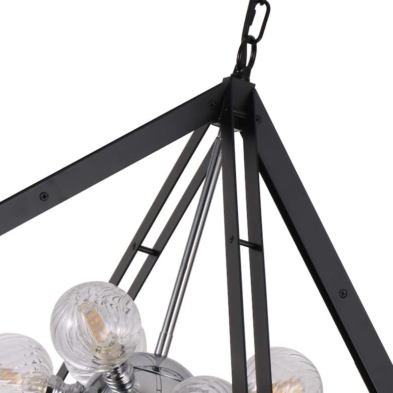 Modern Black Sputnik Chandelier with Clear Glass Shades for Dining Room - Dia.24.8-in