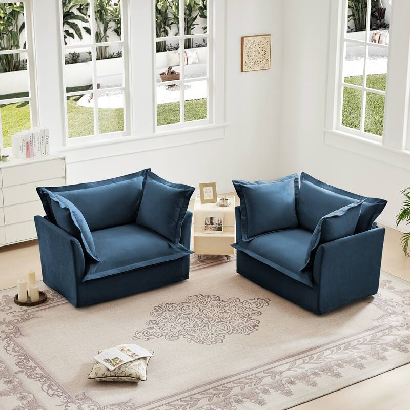 2-Piece Accent Chair with Deep Seat, Lounge Chair with High Back Pillows, Leisure Armchair with Removable Chenille Covers