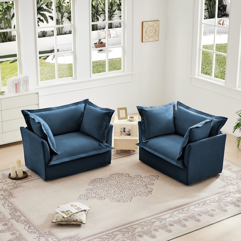 Upholstered Armchair Set of 2, Living Room Reading Chair with High Back Pillows, Removable Chair, Cover Modern Single Sofa Chair - Blue