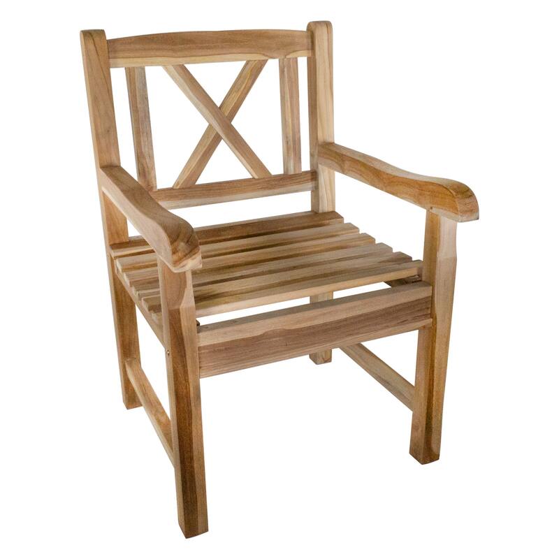 Nordic Style Teak Outdoor Natural Dining Chair with Arm Rests - 25.98" D x 23.62" W x 36.22" H - Beige