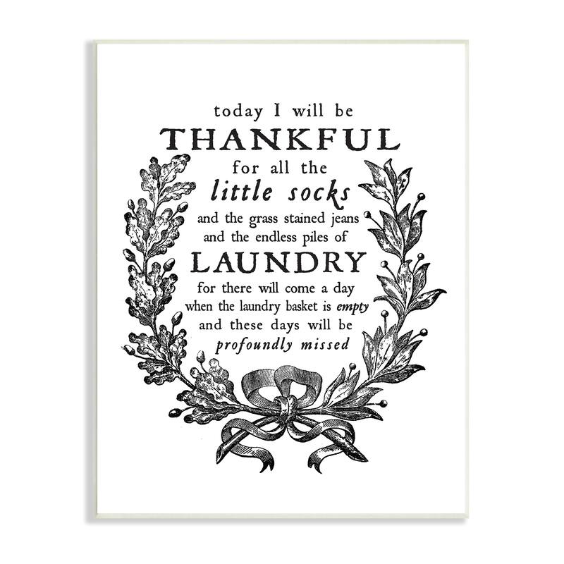 Stupell Thankful for Little Socks Family Laundry Sentiments Wood Wall Art - Black