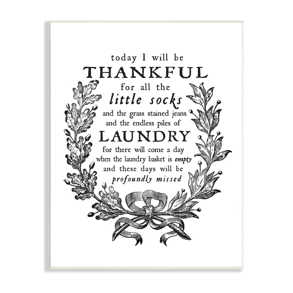 Stupell Thankful for Little Socks Family Laundry Sentiments Wood Wall Art - Black