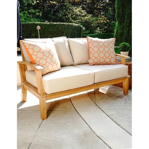 Posh Pollen Laurel Tan Teak 57" Outdoor Sofa with Cushions