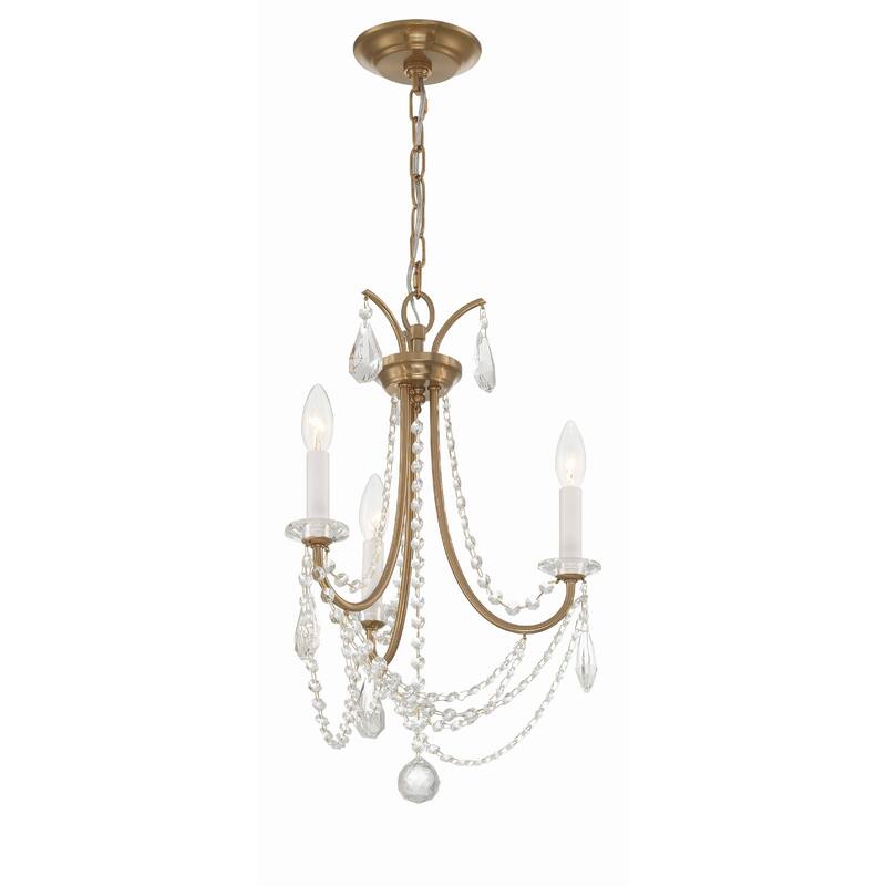 Karrington 3 Light Aged Brass Mini Chandelier - 14"W x 21"H