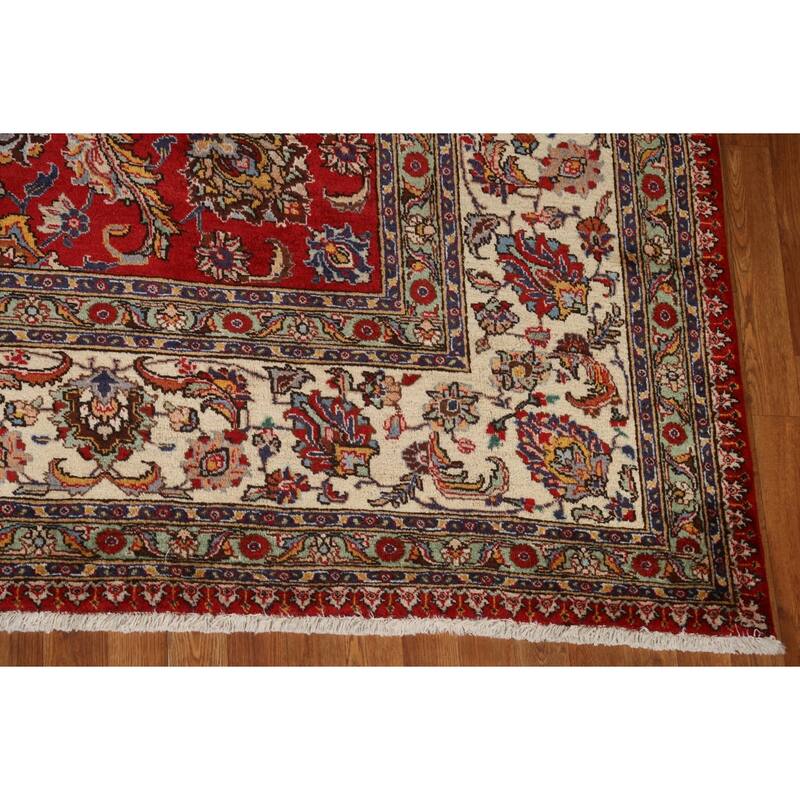 Hand Knotted Oriental 100% Wool Carpet Traditional All-Over Red Tabriz Area Rug - 16' 7'' X 10' 11''
