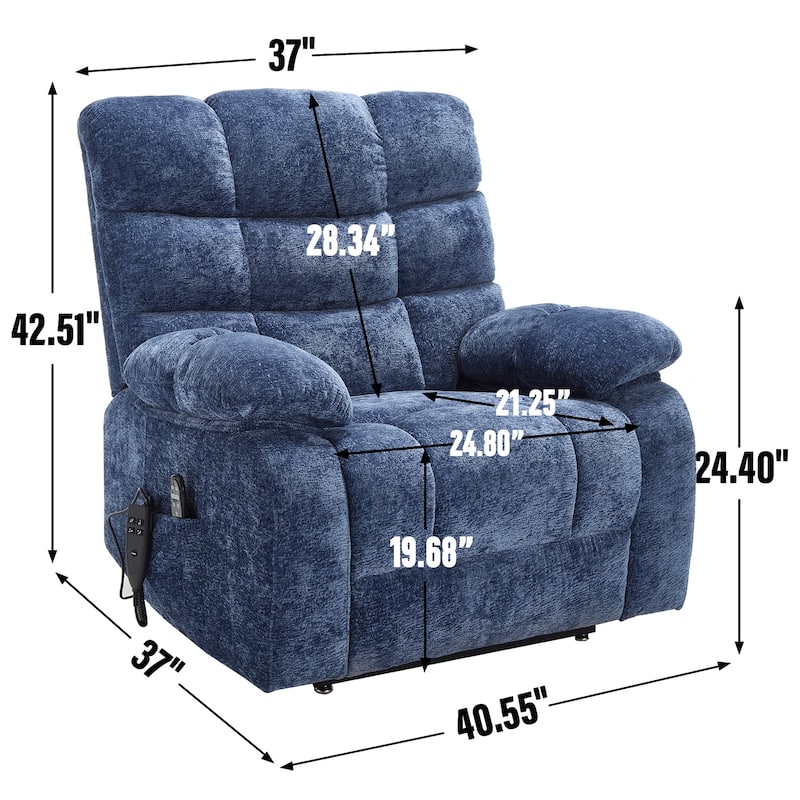 Chenille Power Lift Recliner Chair for Big & Tall with Massage & 180° Recline