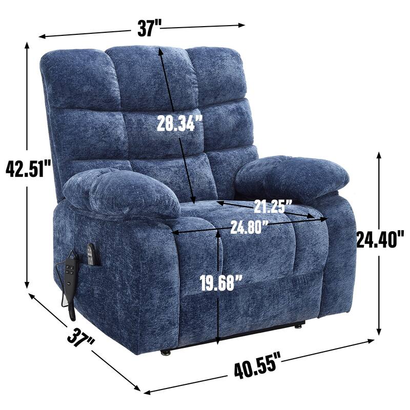 Oversized Dual Motors Infinite Position Power Lift Recliner with 8 Point Massage and Lumbar Heating, Power Remote