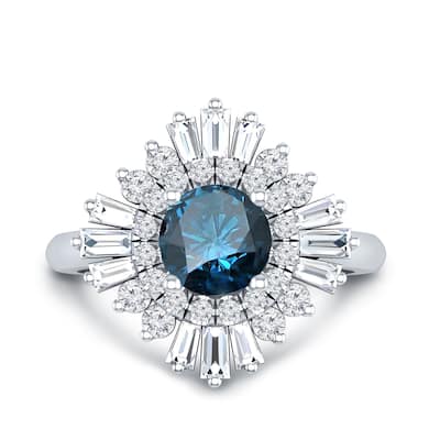 Auriya 14k Gold 1 1/2ctw Ballerina Halo Blue Diamond Engagement Ring (G-H, VS1-VS2)