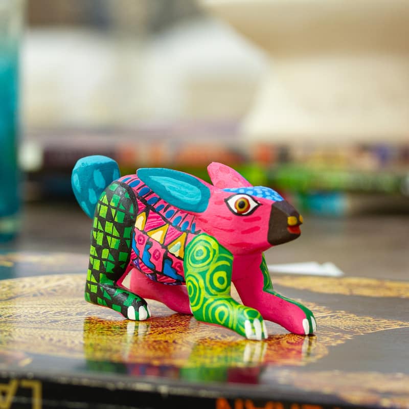 Novica Handmade Carmine Rabbit Wood Alebrije Figurine