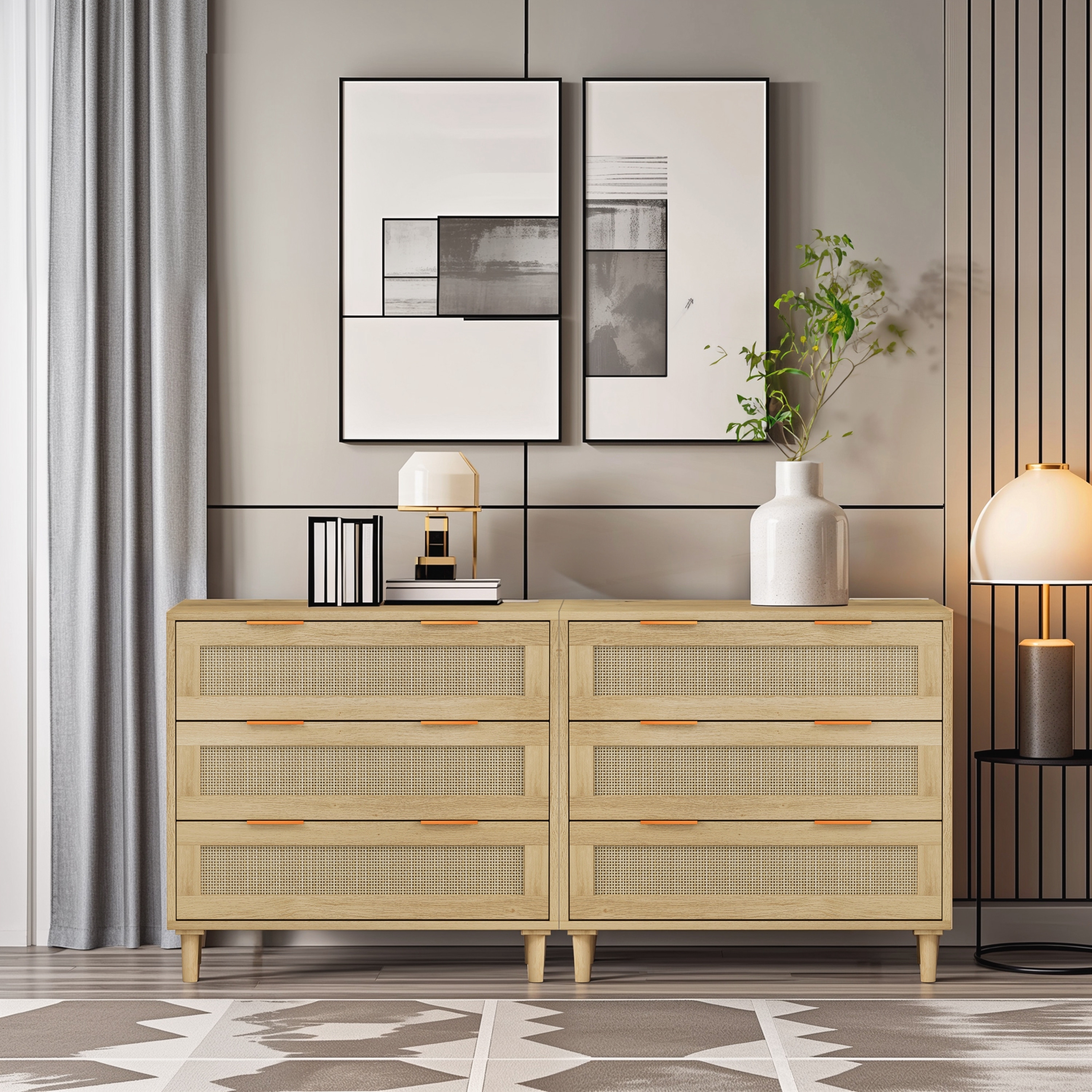 3-Drawers Rattan Storage Cabinet Rattan Drawer (Set of 2)