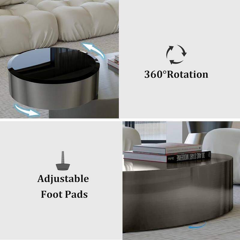 Classic and Luxurious 50 inch 2 Tiers Rotatable Oval Coffee Table Center Table