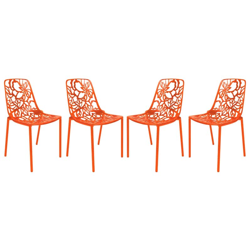 Devon Stackable Outdoor Aluminum Dining Chair with Floral Cutout, UV-Protected, Weather-Resistant Patio Seating - Orange