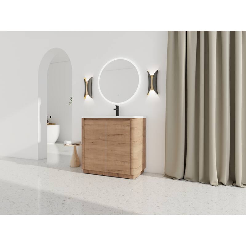 36" Freestanding Bathroom Vanity with Ceramic Sink & 2-Soft-Close Door, KD-Packing, Plywood
