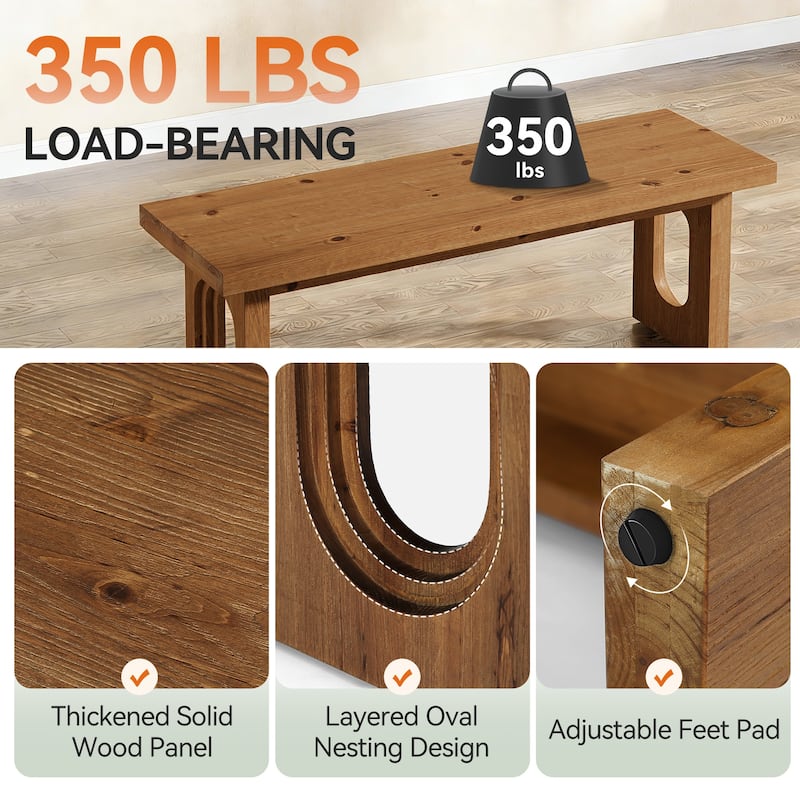 43 Inch Solid Wood Entryway Shoe Bench for Living Room / Bedroom / Hallway / Mudroom - 43.31" L x 13.78" W x 17.72" H