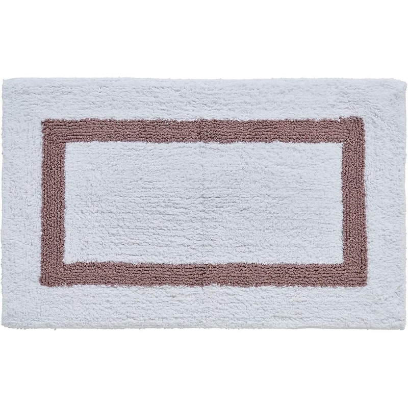 Better Trends Hotel Collection in Race Track 100% Cotton Super Absorbent Reversible Double Sided Machine Washable Bath Mat Rug - 21" x 34" Rectangle - White & Pink